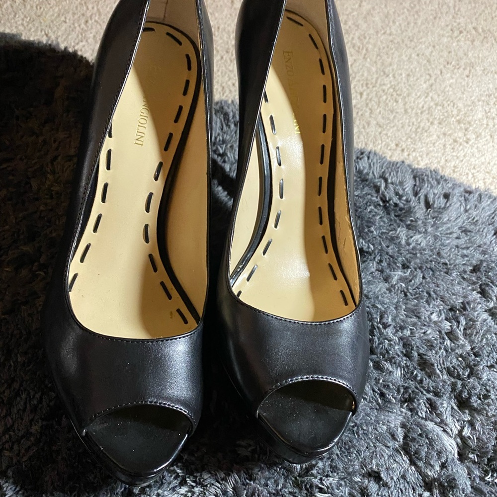 Enzo Angiolini Black Peep-Toe Heels